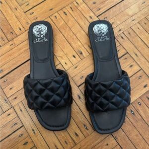 Vince Camuto Black Quilted Slide Sandals